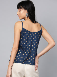 Navy Blue Printed A-line Top