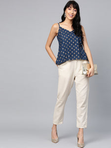 Navy Blue Printed A-line Top