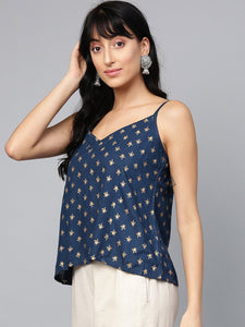 Navy Blue Printed A-line Top