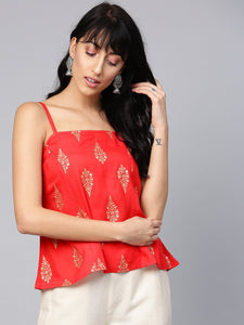 Red Printed A-line Top