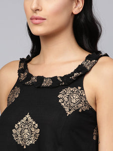 Black Printed A-line Top