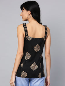 Black Printed A-line Top