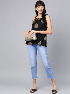 Black Printed A-line Top