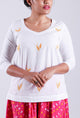 Yellow Embroidery Motif White Top