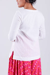 Yellow Embroidery Motif White Top
