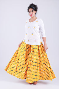 Yellow Heart Motif Embroidery White Top