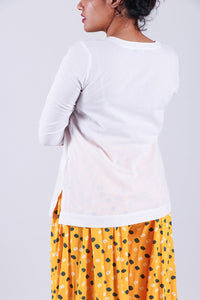 Yellow Heart Motif Embroidery White Top