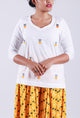 Yellow Heart Motif Embroidery White Top