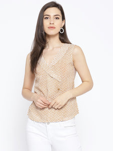 Brown Zik-zak Print Top
