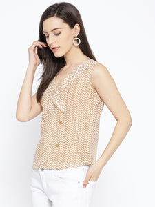 Brown Zik-zak Print Top