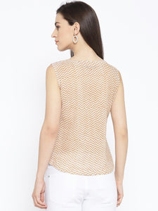 Brown Zik-zak Print Top