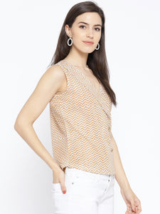 Brown Zik-zak Print Top